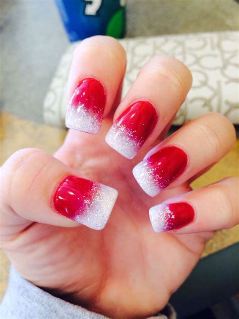 red nails with white glitter